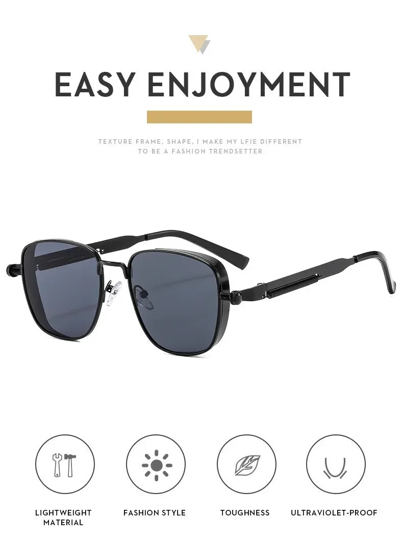 Men Driving Sunglasses Vintage Steampunk Square Sun Glasses Eyewear Metal Frame with Spring Hinges Women Eyepiece Trendy Goggles