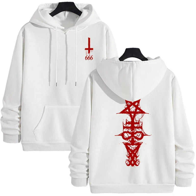 Mens Gothic Hoodie Satanic Symbol Print Street Fashion Warm Pullover Autumn Winter Male Home Outdoor Comfort Casual Sweatshirt