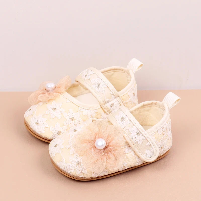 Baby Girls Princess First Walking Toddler Shoes With High Quality Embroidery Design And TPR Sole For 0-18M Baby