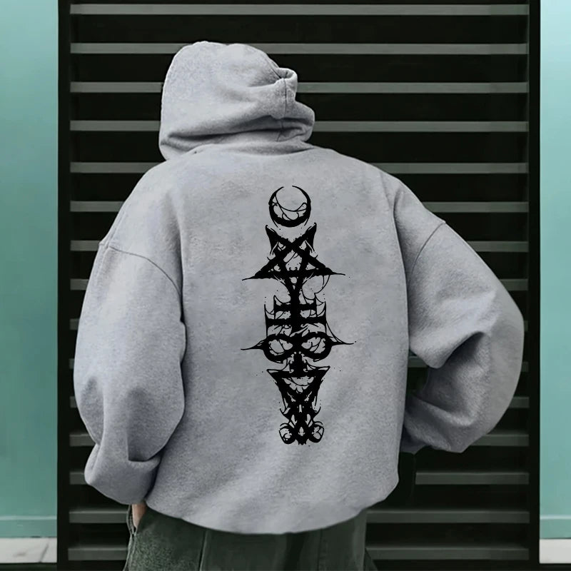 Mens Gothic Hoodie Satanic Symbol Print Street Fashion Warm Pullover Autumn Winter Male Home Outdoor Comfort Casual Sweatshirt