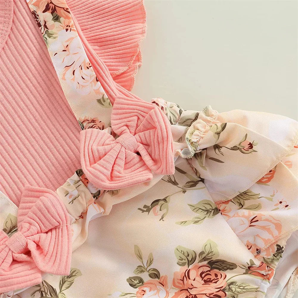 Kids Dress For 0-18 Months Cotton Ruffle Sleeve Cute Butterfly Floral Summer Princess Formal Dresses Newborn Baby Girl Clothes (Available)