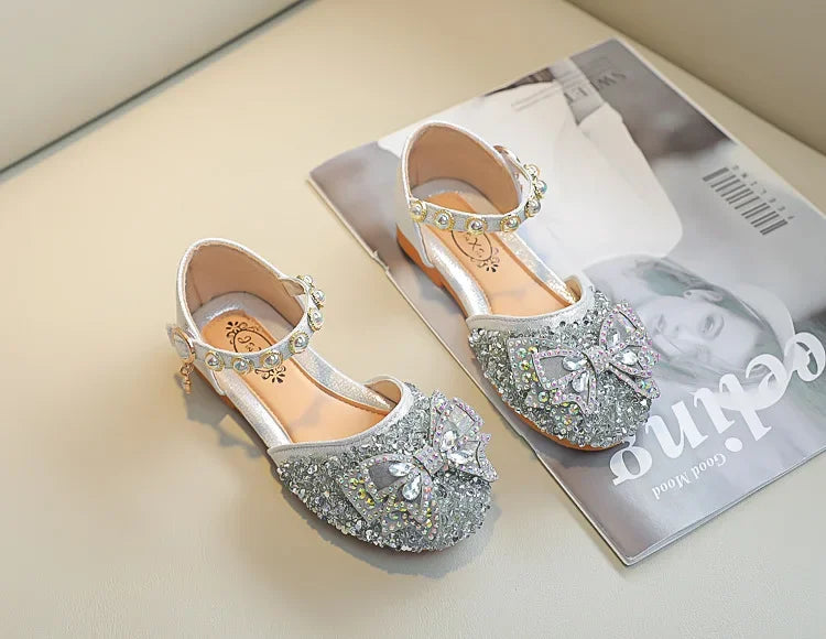 New Children Princess Shoes for Girls Bowtie Glitter Children Baby Dance Shoes Bling Bling Party Casual Toddler Girl Sandals