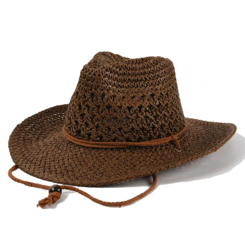 Panama Hat Summer Sun Hats for Women Man Hollow Out Beach Straw Hat for Men UV Protection Cap Chapeau Femme Women's Cowboy Hat