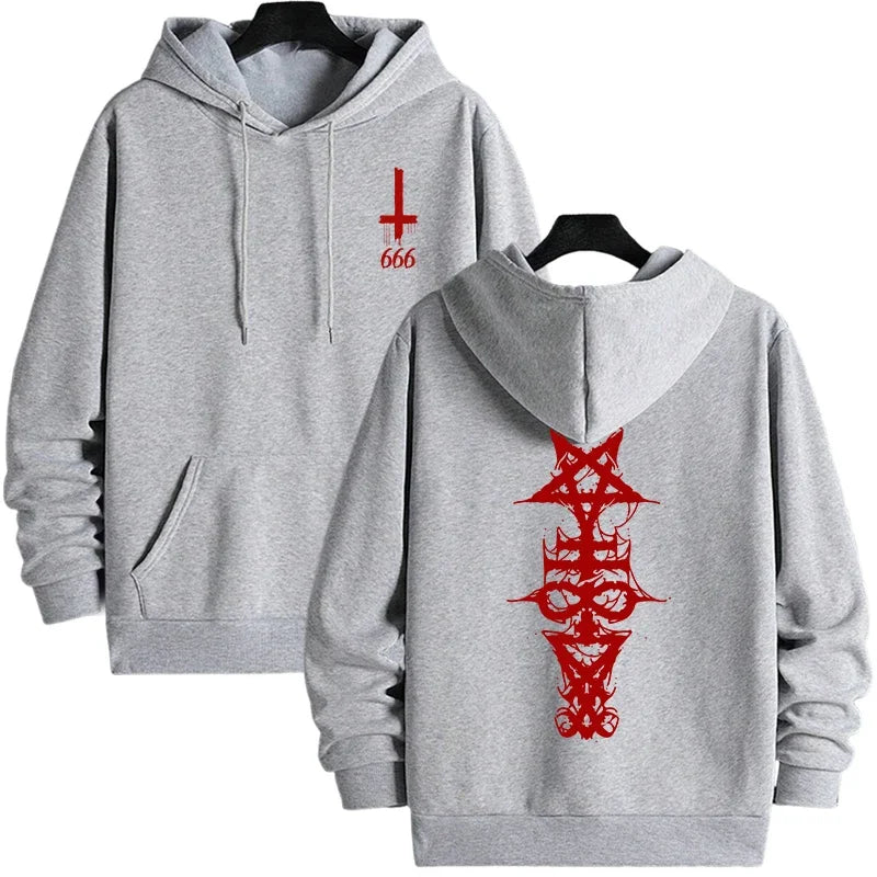 Mens Gothic Hoodie Satanic Symbol Print Street Fashion Warm Pullover Autumn Winter Male Home Outdoor Comfort Casual Sweatshirt