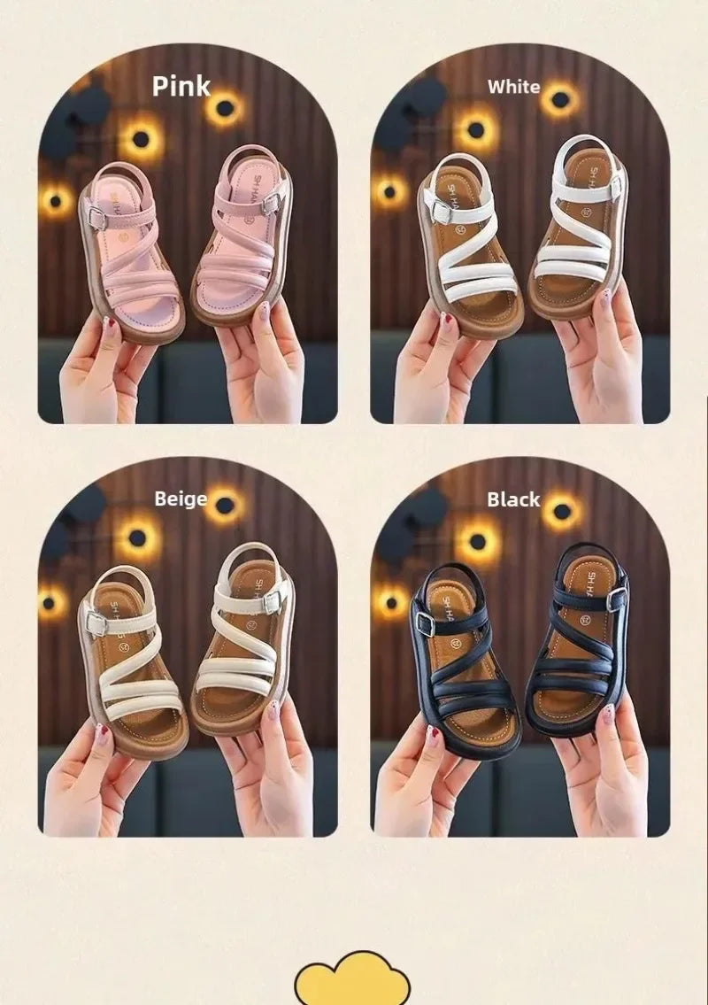 1-10Y Baby Girls Sandals Summer Children's New Cool Fashion Princess Cute Versatile Shoes for Students Flat Sandal Casual Shoe  (Available)