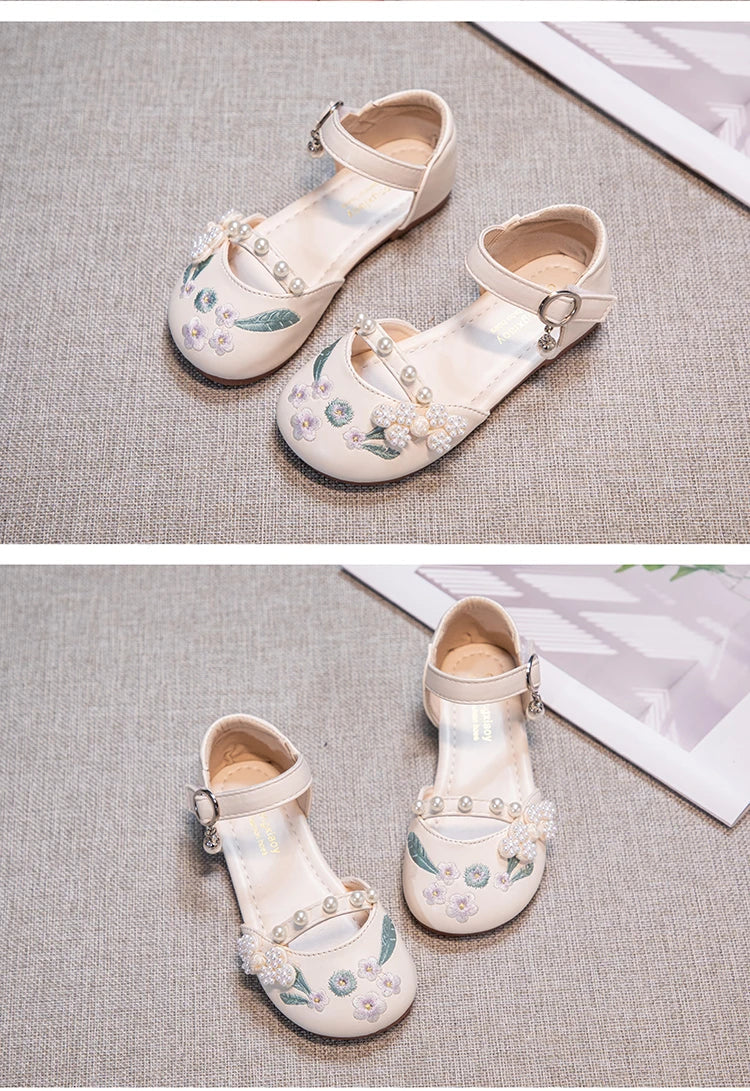 Summer Non-slip Sole Toddler Dance Flats with Beaded Princess Elegant Party Shoes