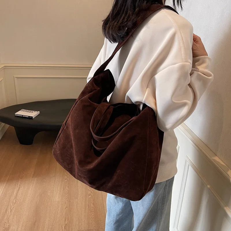 Women's Tote Bags  New Fashion Suede Vintage Large Shoulder Crossbody Bag for Woman Korean Female Student Bookbag Handbags