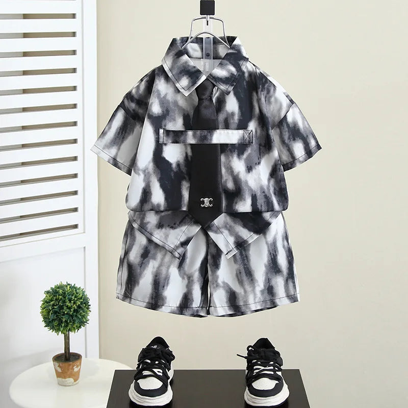 Summer Boys Clothes Suit Fashion Children's Shirt+Shorts 2Pcs/Set Toddler Wedding Party Suit Kids Vacation Outfit 2-11 Years
