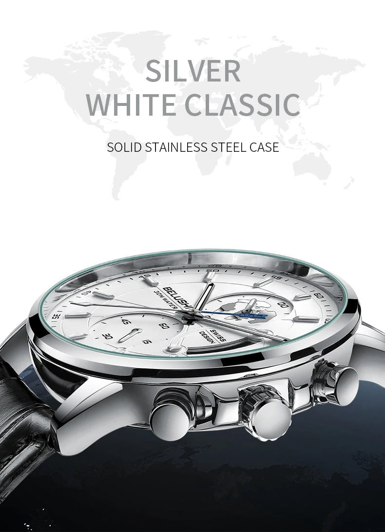 Mens Watches Waterproof Chronograph Sports Watches Men Quartz Wristwatches Brand Luxury Leather Watch For Men Casual Business