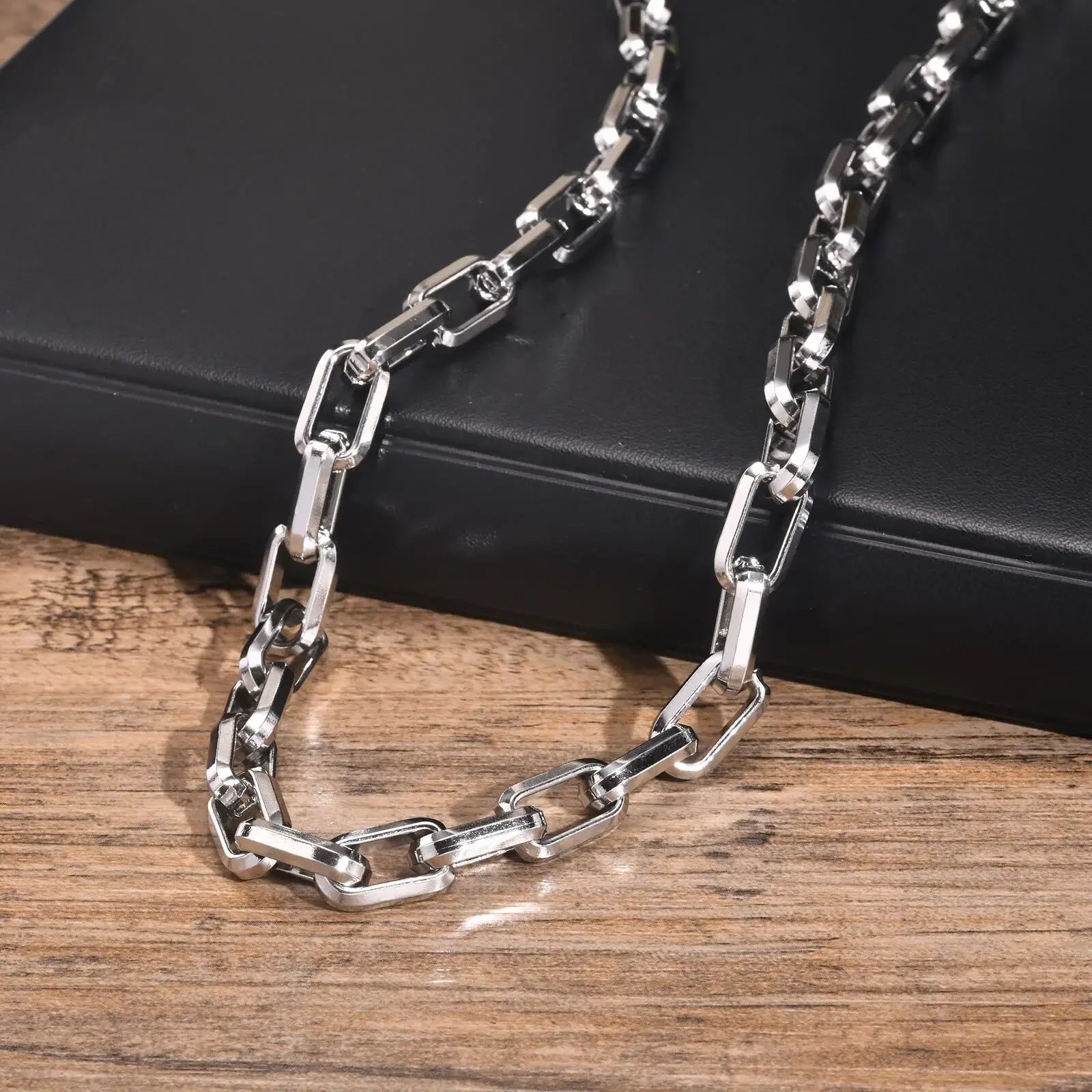 Mens Chunky Heavy Rectangular Chain Necklaces, Hiphop Punk Never Fade Steel Chain Collar Chokers, Men Women Unisex Jewelry