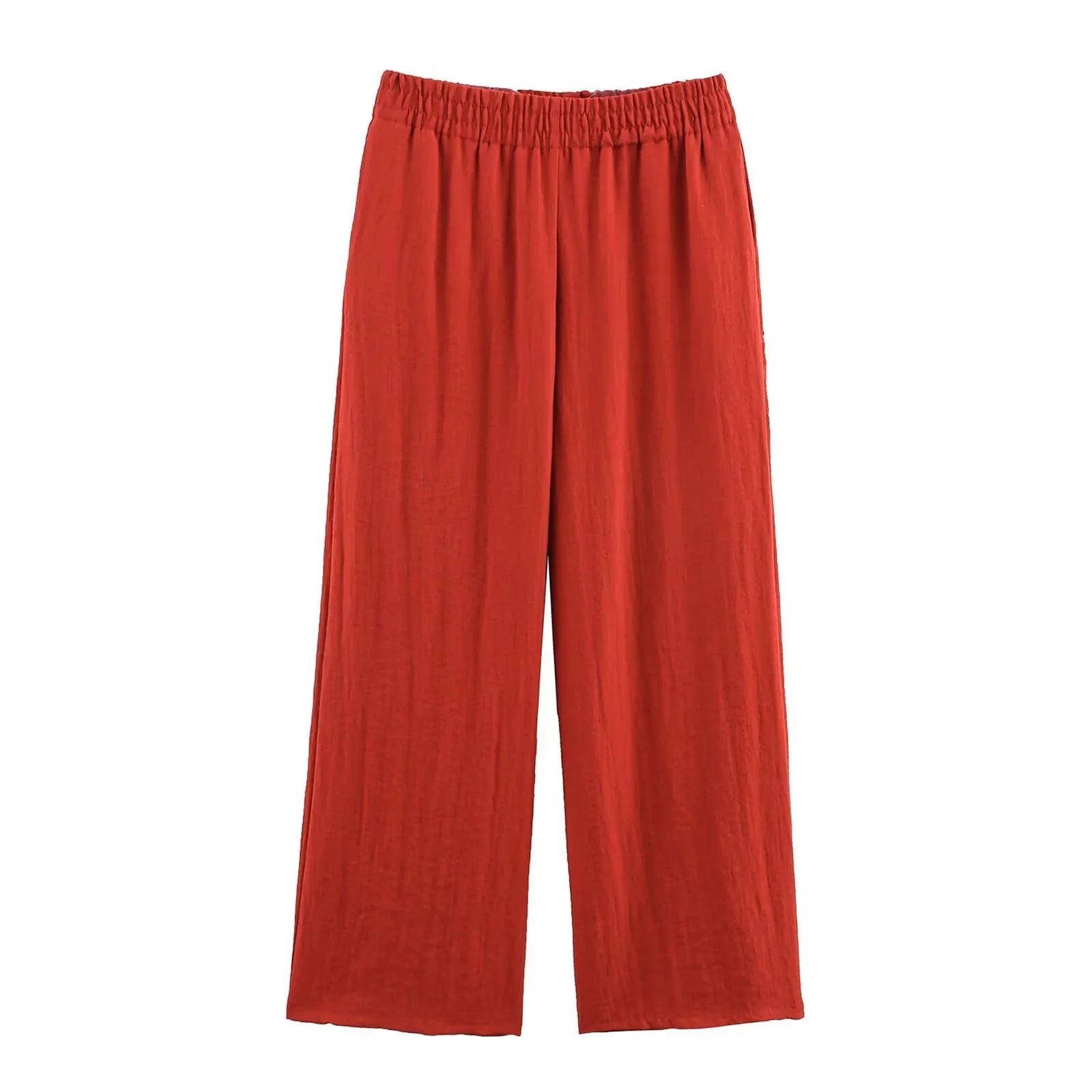 HH Women Pants Suit Solid Short Sleeve Zipper Pocket Drawstring Design Shirt Top+Elastic Waist Loose Casual Wide-leg Pants