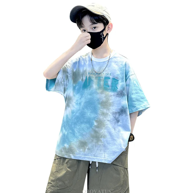 Korean Child Tee Top Clothing School Kids Summer Short Sleeve T-Shirt for Boys O-Neck Casual Tshirt Kids Luxury Clothes Costume