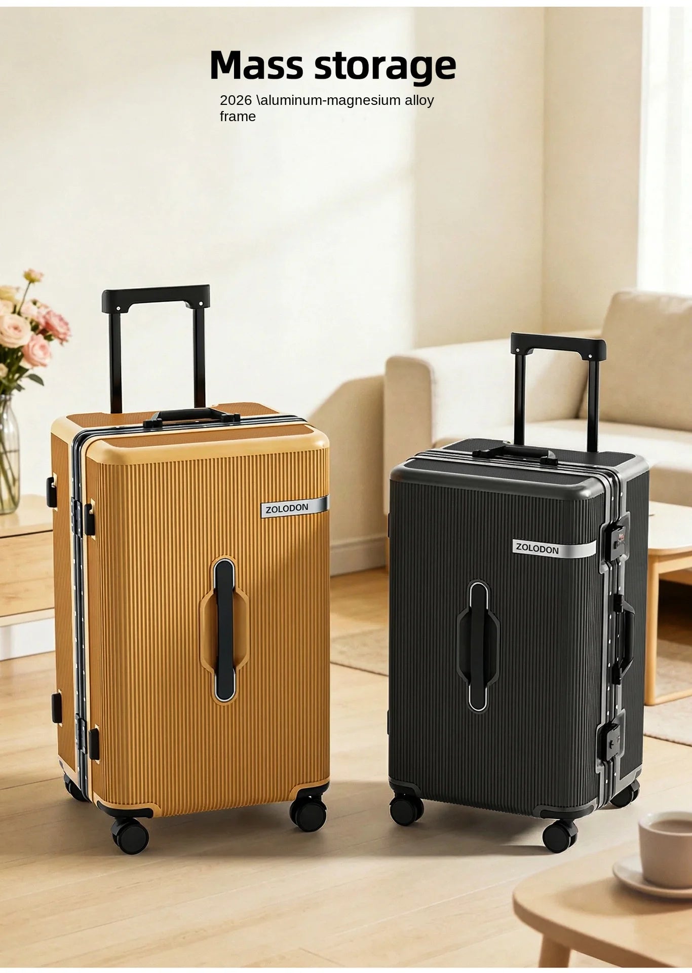 2026 New Luggage Aluminum Frame  ABS+PC 26/28 inch Large Size Travel Suitcases 20inch Cabin Bag Password Trolley Case