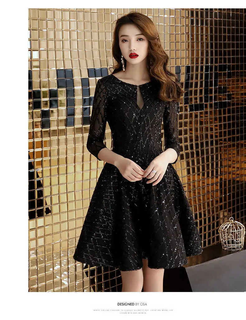 Evening Dress Women's  New Black Dinner Party Cocktail Party Birthday Dresses Female Fashion Elegant Autumn Short Vestidos