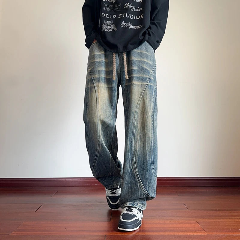 Jeans for Men Men's Casual Trousers Versatile Spring Autumn Large-sized Long Pants Fashionable Loose Straight-leg Wide-leg Pants