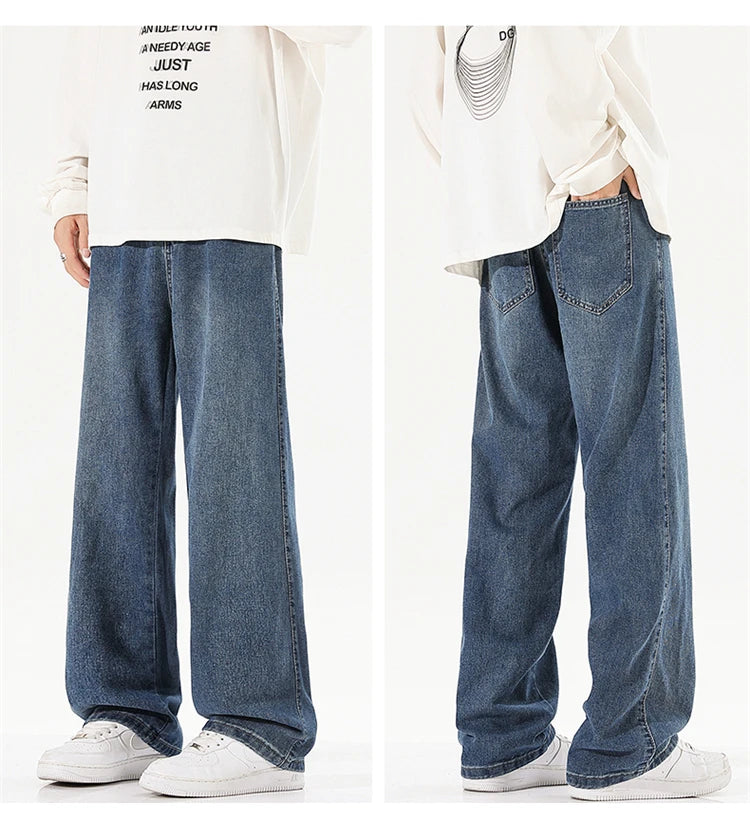 Men's Jeans Summer Thin Style Trendy Fashion 2025 New Boys Casual Versatile Loose Straight Wide-Leg Pants Men's