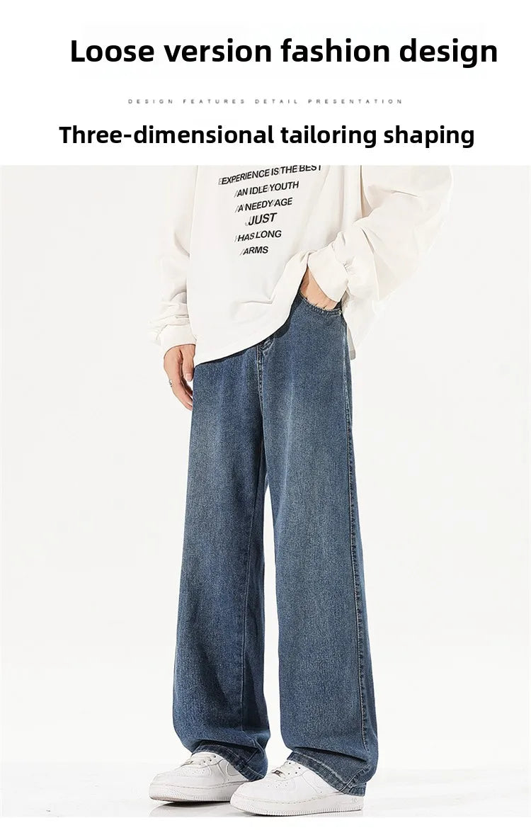 Men's Jeans Summer Thin Style Trendy Fashion 2025 New Boys Casual Versatile Loose Straight Wide-Leg Pants Men's