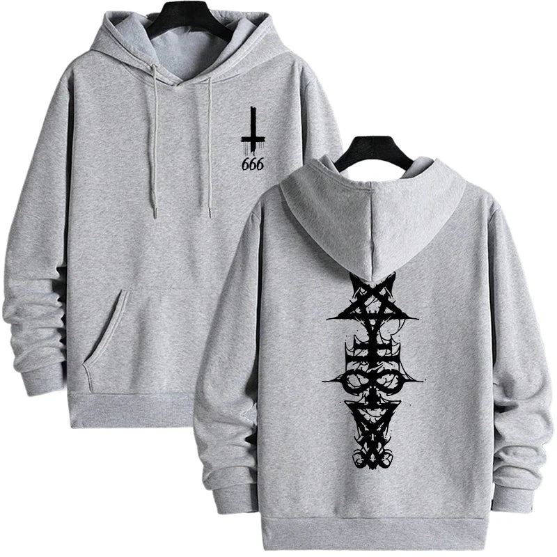 Mens Gothic Hoodie Satanic Symbol Print Street Fashion Warm Pullover Autumn Winter Male Home Outdoor Comfort Casual Sweatshirt