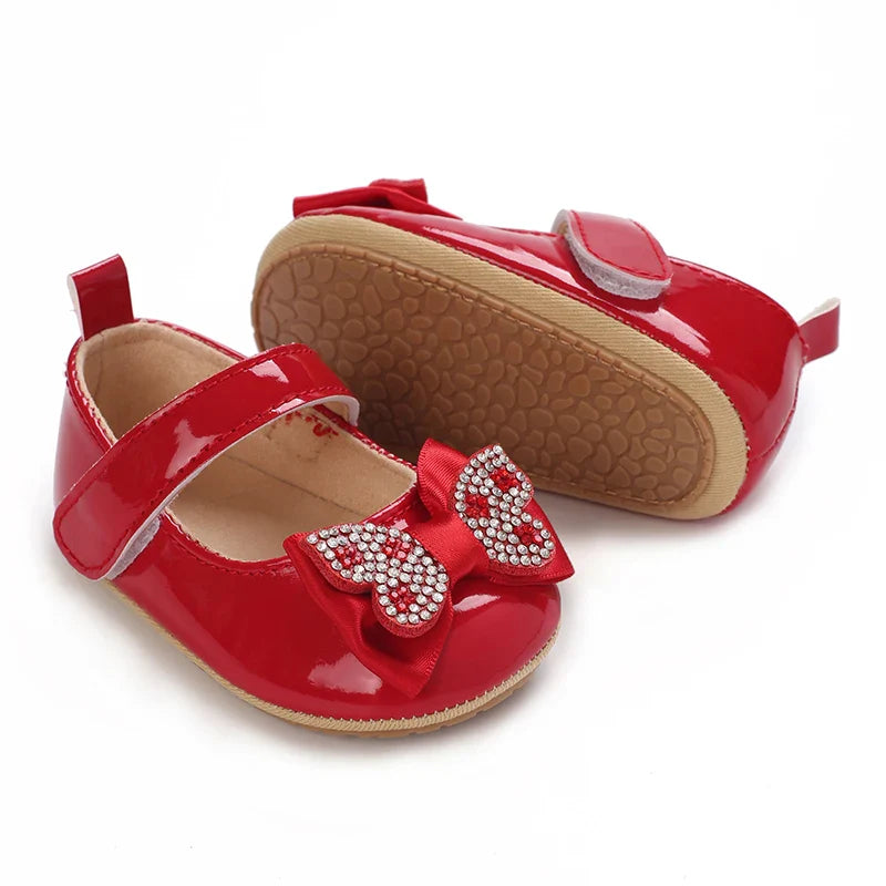 Spring and Autumn Bow Mary Jane Princess Shoes  Baby Girl Rubber Bottom Anti slip Sneaker