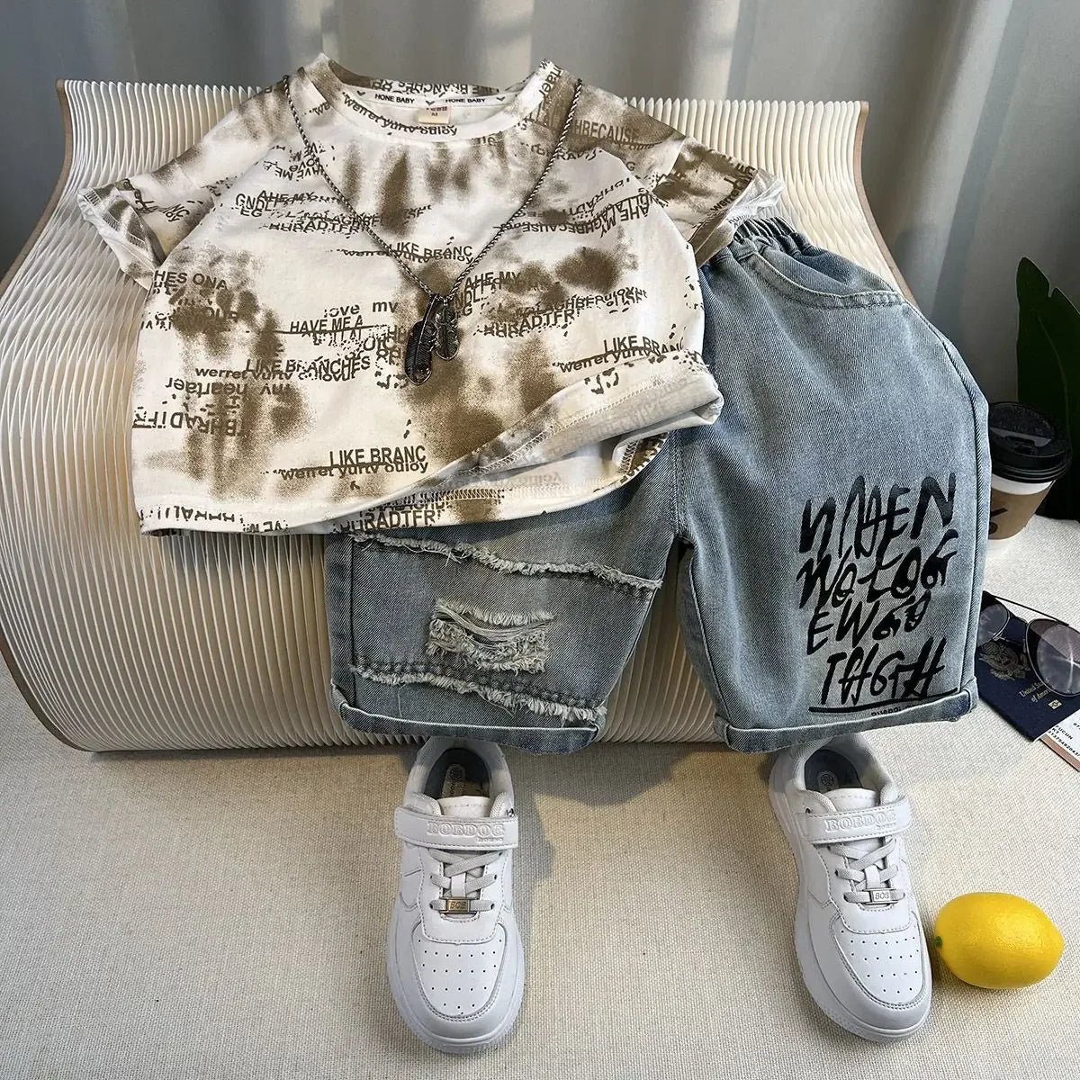 Hot Sale Fashion Baby Boy Suit Summer Clothes Short Sleeve T-shirt Short Jeans 2 Piece Set Kids Outfit Children's Costume