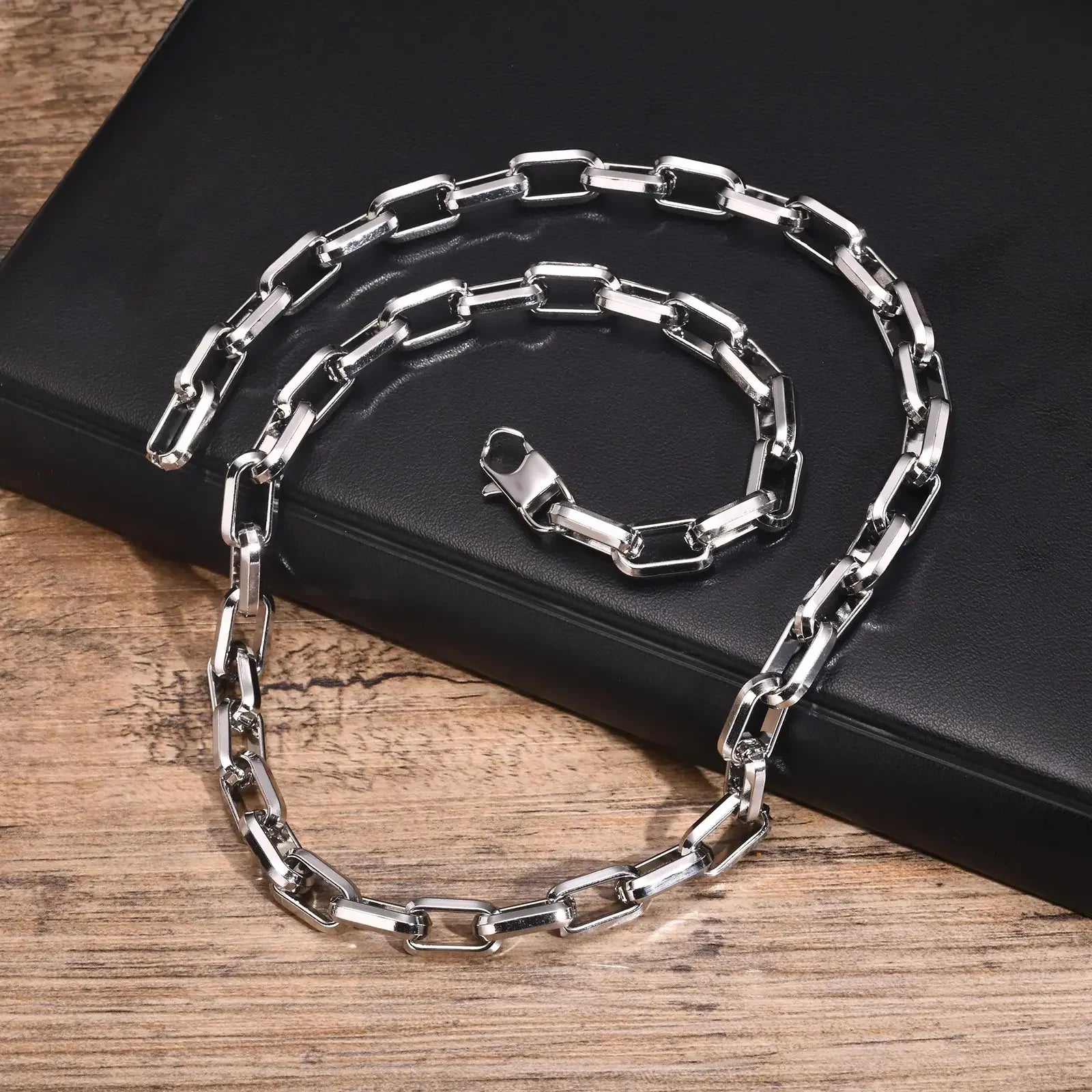 Mens Chunky Heavy Rectangular Chain Necklaces, Hiphop Punk Never Fade Steel Chain Collar Chokers, Men Women Unisex Jewelry