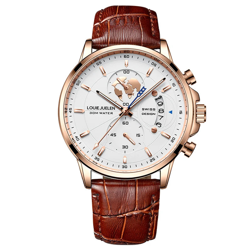 Mens Watches Waterproof Chronograph Sports Watches Men Quartz Wristwatches Brand Luxury Leather Watch For Men Casual Business