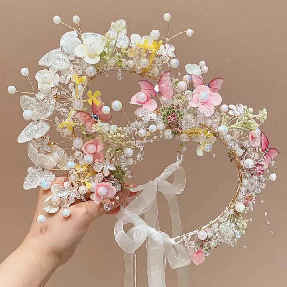 Butterfly Fairy Hair Hoop Beads Simulation Flower Flower Headdress Hair Ornaments Adjustable Wreath Headband