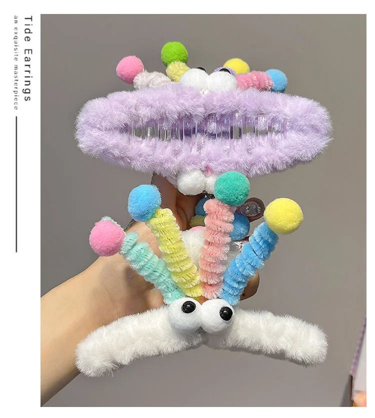 Clip Hair Accessory Thick Hair-Claw Clip Fluffy Plush Hairs Claw Clips for Girls Thick Hair Strong Hold Barrettes