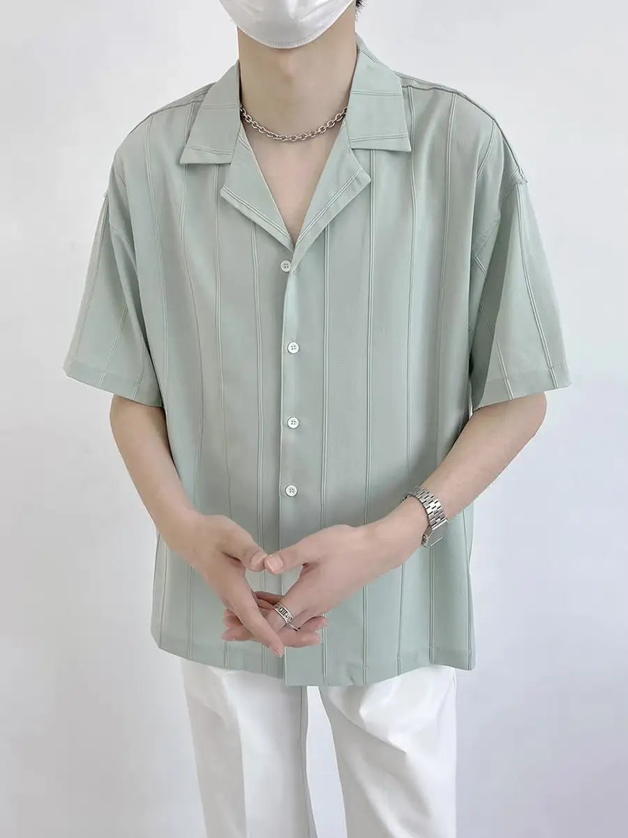 Striped Shirts and Blouses for Men Short Sleeve Man Tops Cotton Regular Original Xxl High Quality Asia with Collar S I Clothing