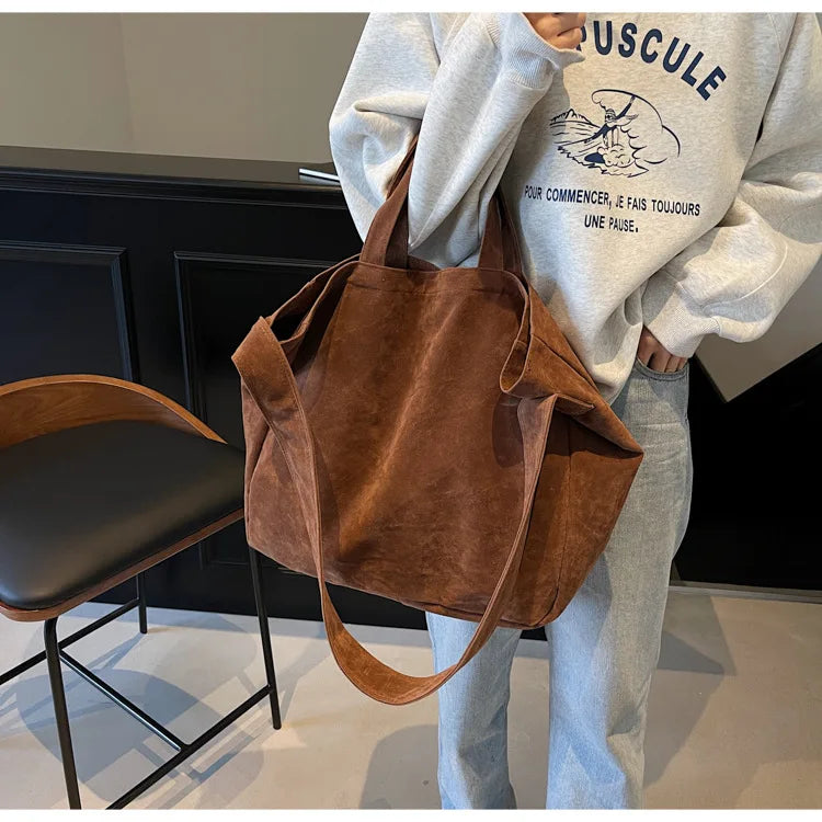 Women's Tote Bags  New Fashion Suede Vintage Large Shoulder Crossbody Bag for Woman Korean Female Student Bookbag Handbags