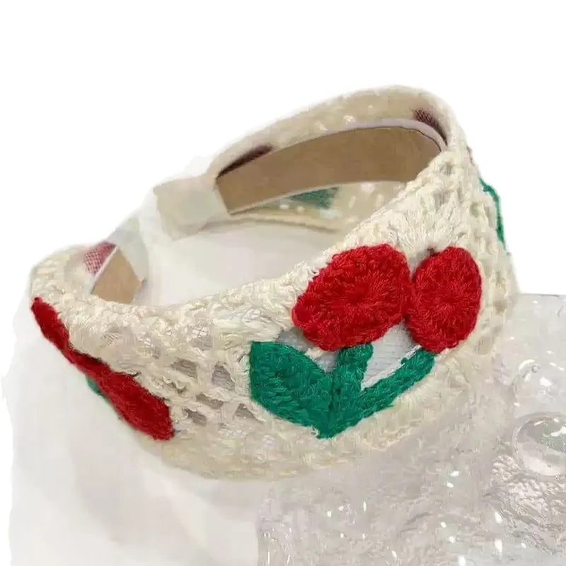Sweet Embroidery Flower Kids Hair Hoops Colorful Knit Woolen Autumn Winter Wide Hairband for Girl Headwear