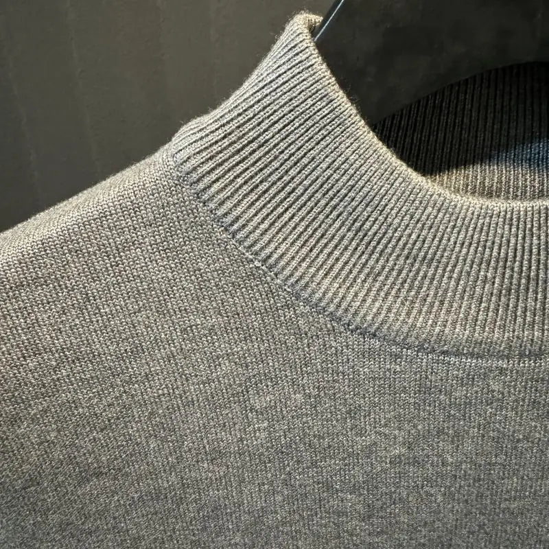 Men's Short-sleeved Sweater Slim and Simple Knitted Sweater Half Turtle Neck Jacquard Casual Thickened Base Shirt