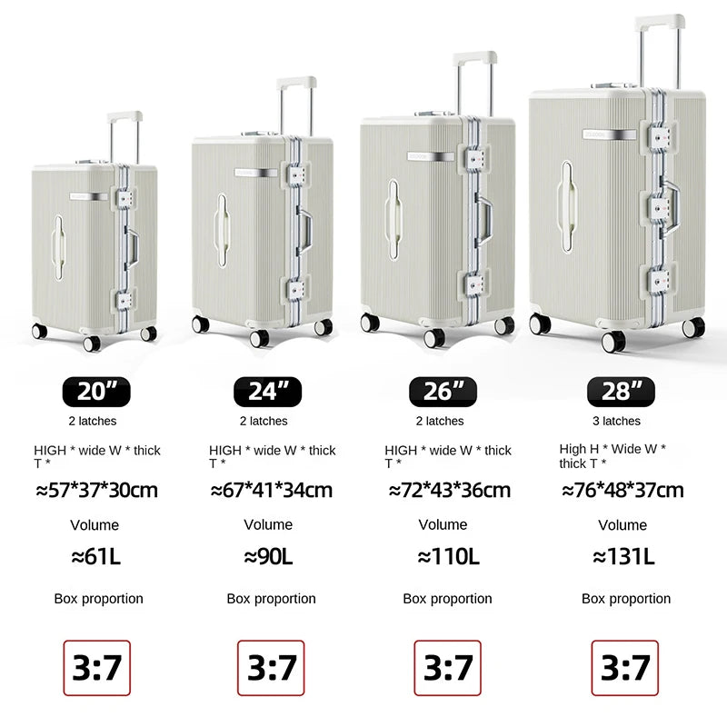 2026 New Luggage Aluminum Frame  ABS+PC 26/28 inch Large Size Travel Suitcases 20inch Cabin Bag Password Trolley Case