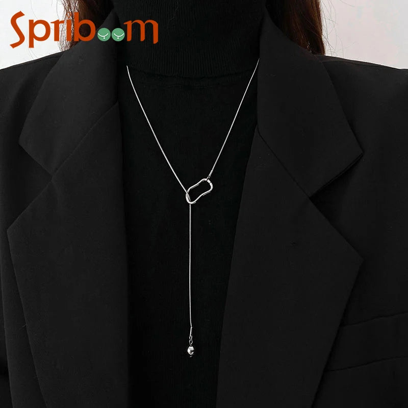 Long Chain Necklace for Woman Geometric Hollow Pendant Sweater Chains Gold Color Silver Color Trendy Necklaces Simple Jewelry