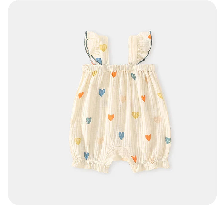 Summer Sweet Sle Baby Girl Rer Print Thin Svel Clothes for Babies Heart Pattern Cler Suit Casual Summer Outfit (Available)