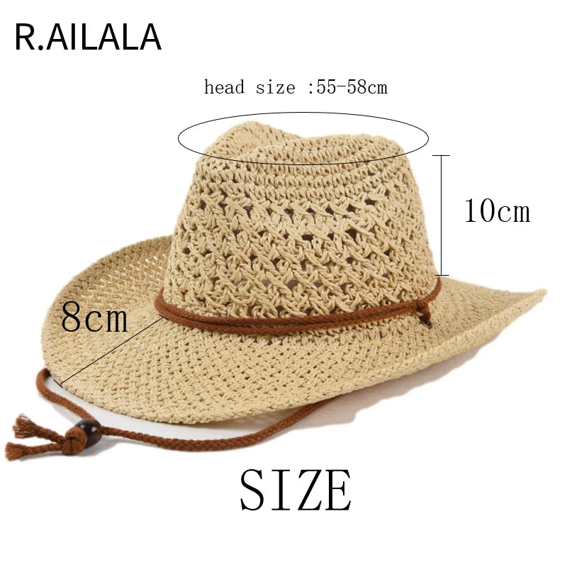 Panama Hat Summer Sun Hats for Women Man Hollow Out Beach Straw Hat for Men UV Protection Cap Chapeau Femme Women's Cowboy Hat