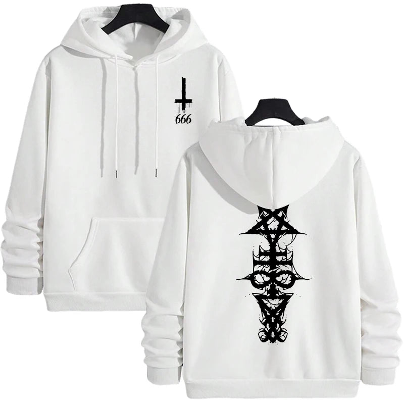 Mens Gothic Hoodie Satanic Symbol Print Street Fashion Warm Pullover Autumn Winter Male Home Outdoor Comfort Casual Sweatshirt