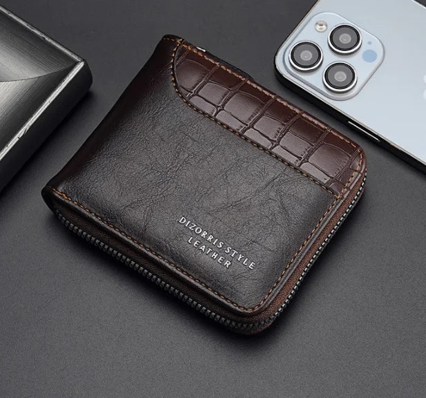 Leather Men's Wallet Luxury Mens Purse Male Zipper Card Holders with Coin Pocket Rfid Wallets Gifts for Men Money Bag