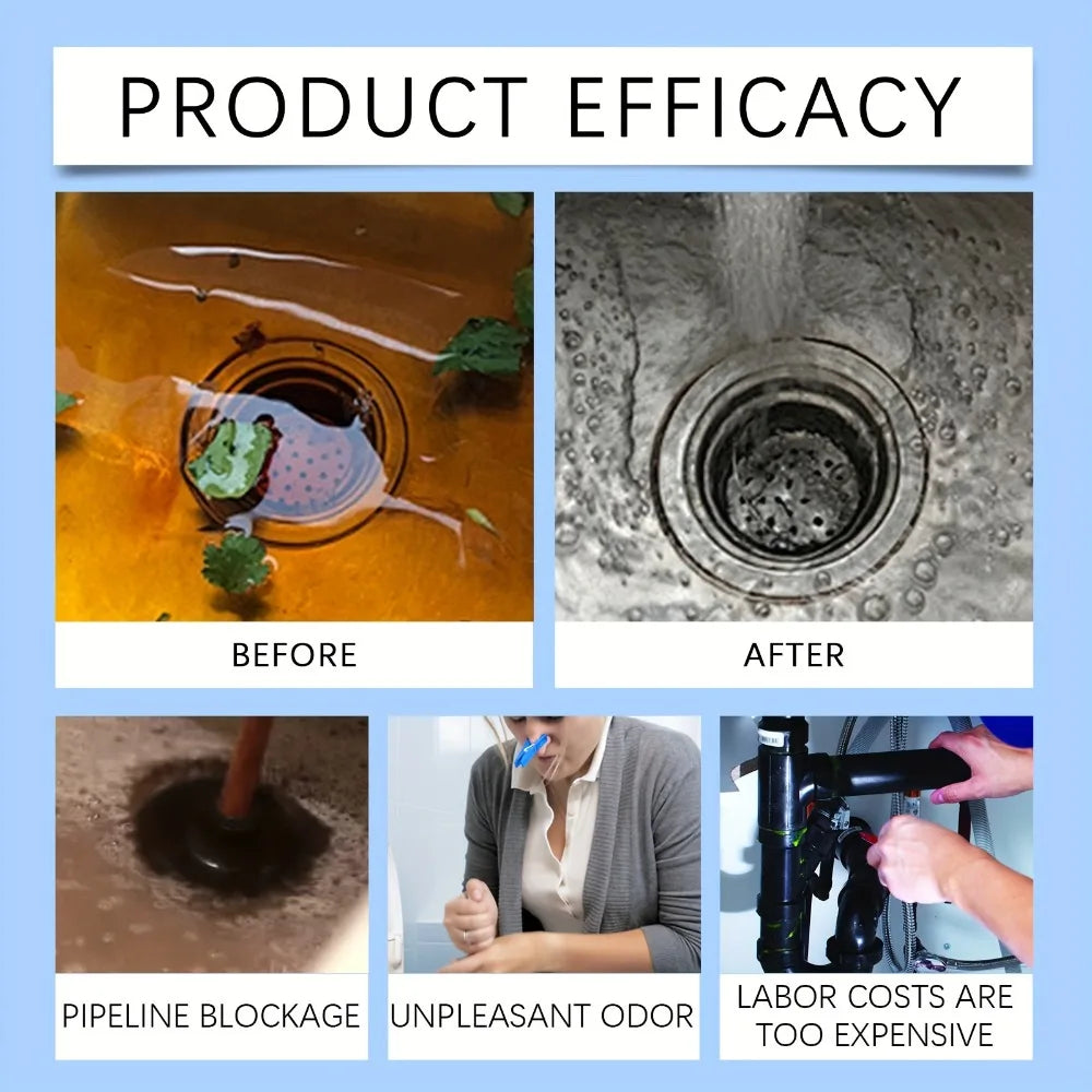 Anti-Clog Drain Pipe Cleaner Fast-Acting Hair & Grease Dissolver Safe for Pipes Kitchen Bathroom Septic, Toilet Bowl Cleaner