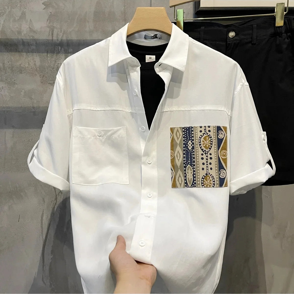 Short Sleeve With Pocket Male Shirts Button Up Print Loose Men's Shirt Fashion 2025 Summer Vintage Tops High Quality Clothing