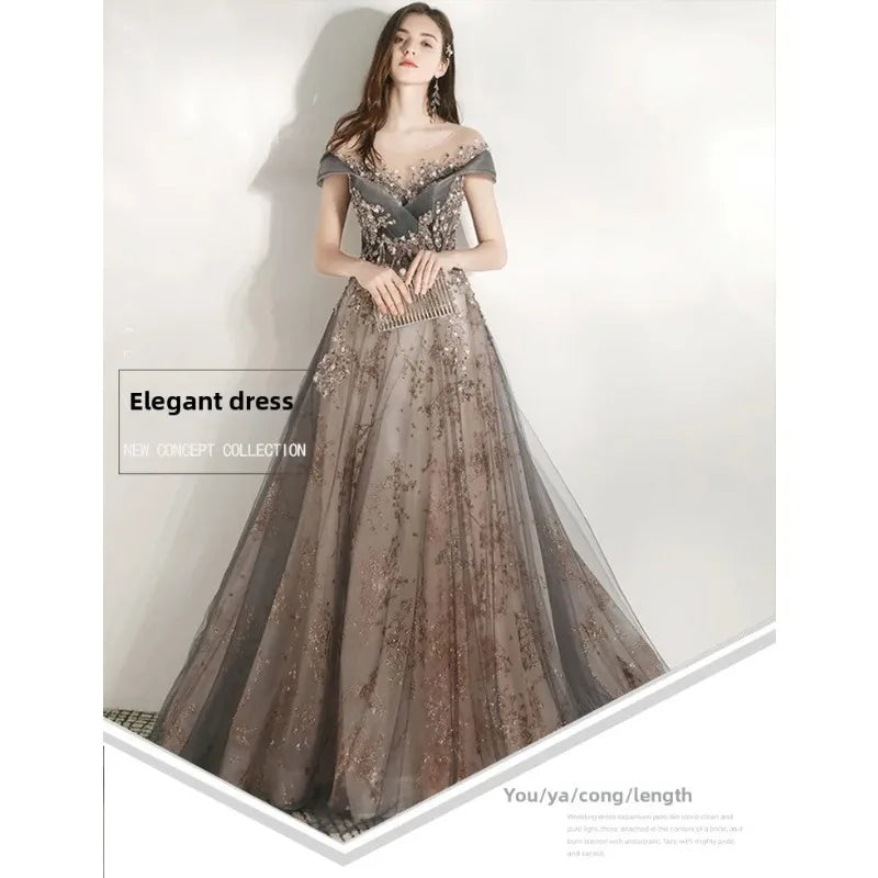 Banquet Evening Dress Dress Female  New Style Temperament Company Annual Meeting Birthday Glitter Host Art Exam Tail Dress