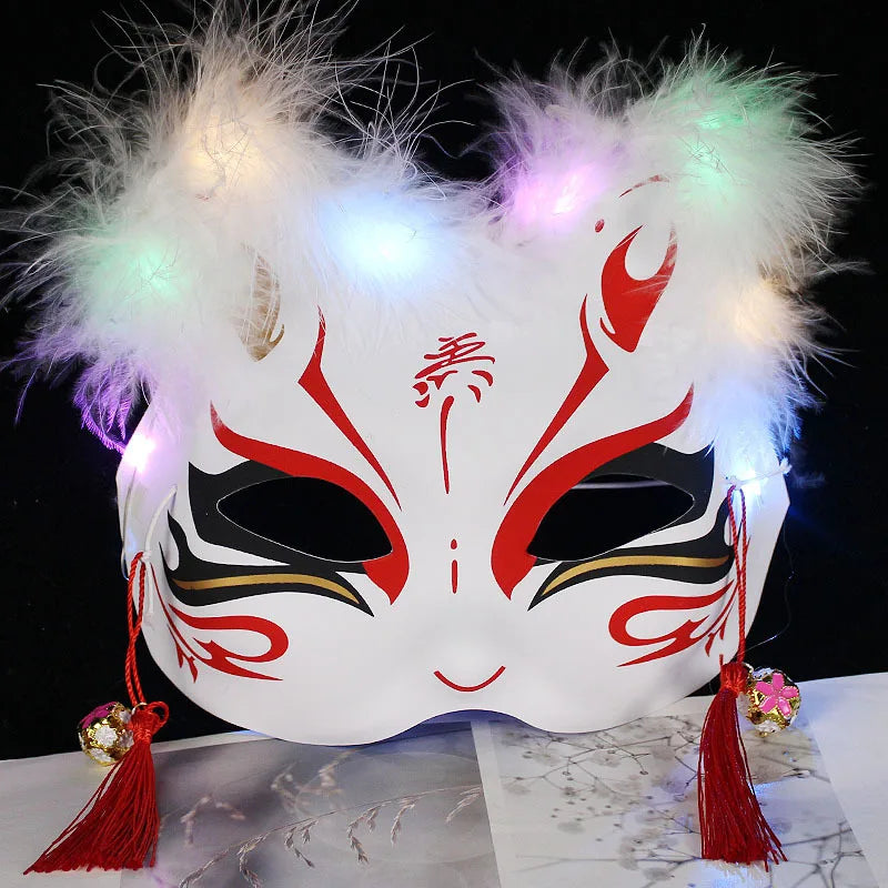 Luminous Feather Fox Mask Half Face Cat Anime Fox Mask Children Luminous Mask Eye Mask Makeup Party Role Play Props