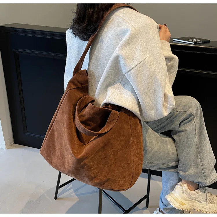 Women's Tote Bags  New Fashion Suede Vintage Large Shoulder Crossbody Bag for Woman Korean Female Student Bookbag Handbags