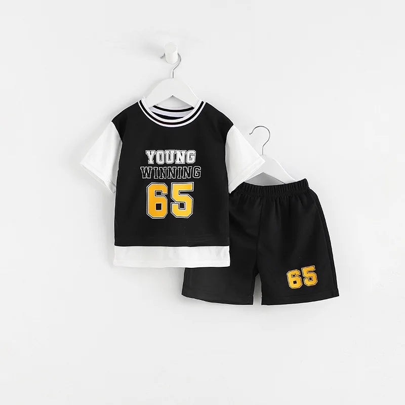 Boys Clothes Sets Summer Breathable Tracksuit Fashion Children's Sports Two Piece Set T-shirt + Shorts Suits