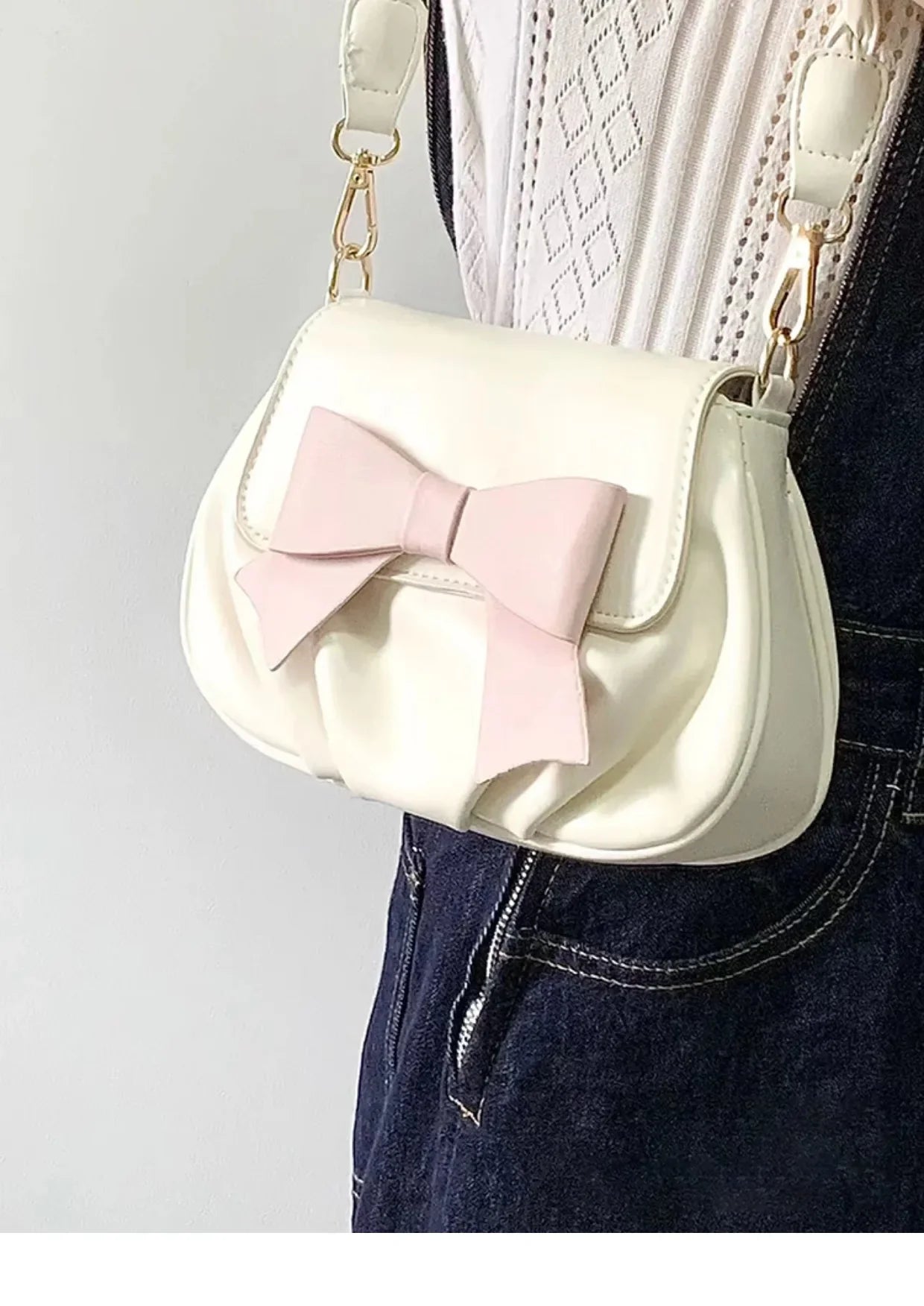 Beautiful Women Bag Bow Small Round Bag Pleated Cloud Bag Soft Versatile Shoulder Messenger Bags