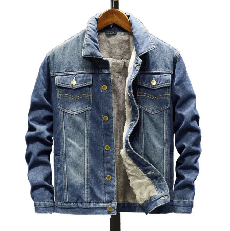 2025 New Men Winter Jean Jackets Outerwear Warm Denim Coats Men Fashion Wool Liner Thicker Winter Denim Jackets Plus Size M-8XL