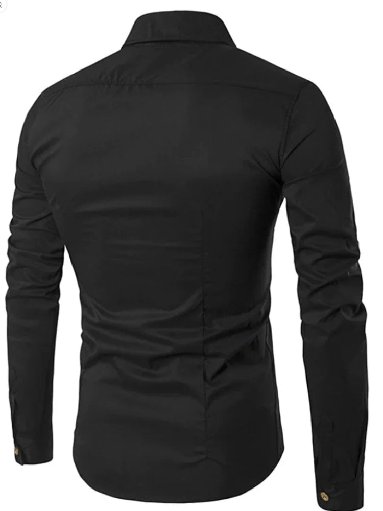 Men's Long Sleeve Shirt with Irregular Design Casual Versatile Shirt Stand Up Collar Double Breasted Fashion Shirt