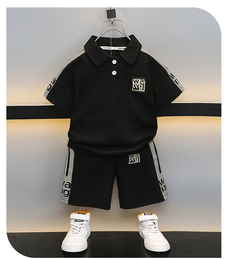 Boys Summer Polo Shirt Set New Baby Short-sleeved Two-piece Set Boys Children's Foreign Children's Clothing