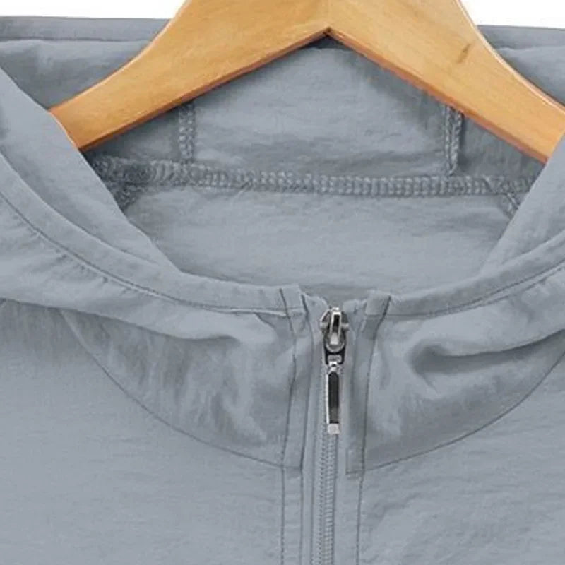 Men Summer Thin Sun Protection Jacket Outdoor Zipper Hooded Loose Casual Outerwear UV-proof Breathable Quick Dry Cycling Coats