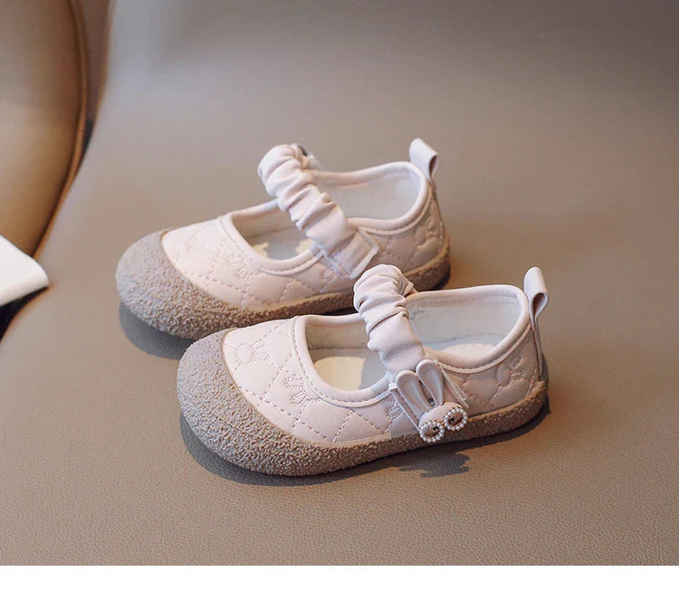 Girl's Mary Janes Cute Flat Sewing Pu Leather Little Children Leather Shoes Pu 21-30 Hook-loop Anti-slip Lovely Kids Spring Shoe